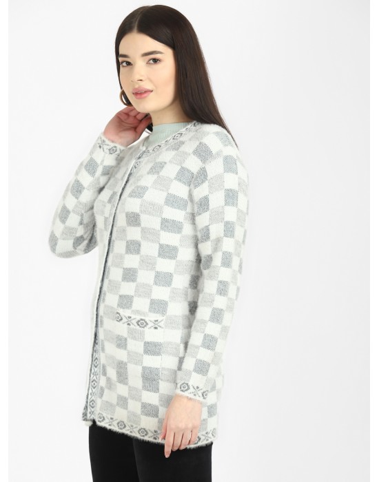 Women Long coat white Front Design with button